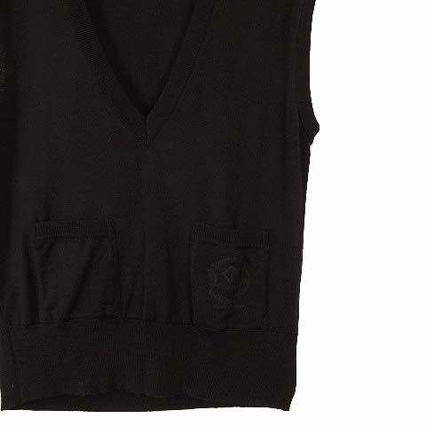 Christian Dior Vintage Knit Vest Sleeveless Sweater Wool V-Neck Pocket Logo