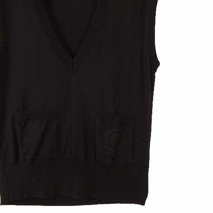 Christian Dior Vintage Knit Vest Sleeveless Sweater Wool V-Neck Pocket Logo