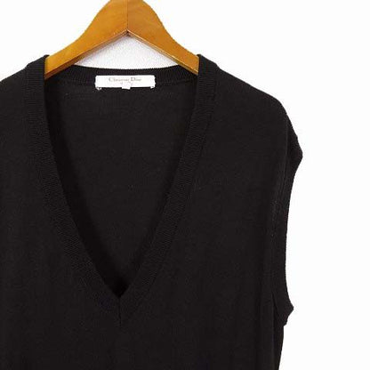 Christian Dior Vintage Knit Vest Sleeveless Sweater Wool V-Neck Pocket Logo