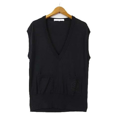 Christian Dior Vintage Knit Vest Sleeveless Sweater Wool V-Neck Pocket Logo