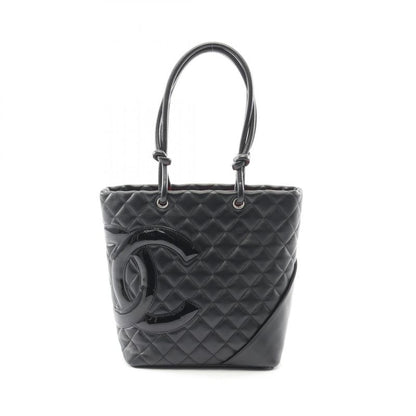 Chanel Tote Bag Cambon Line Medium White Black Leather Patent Leather Cambon