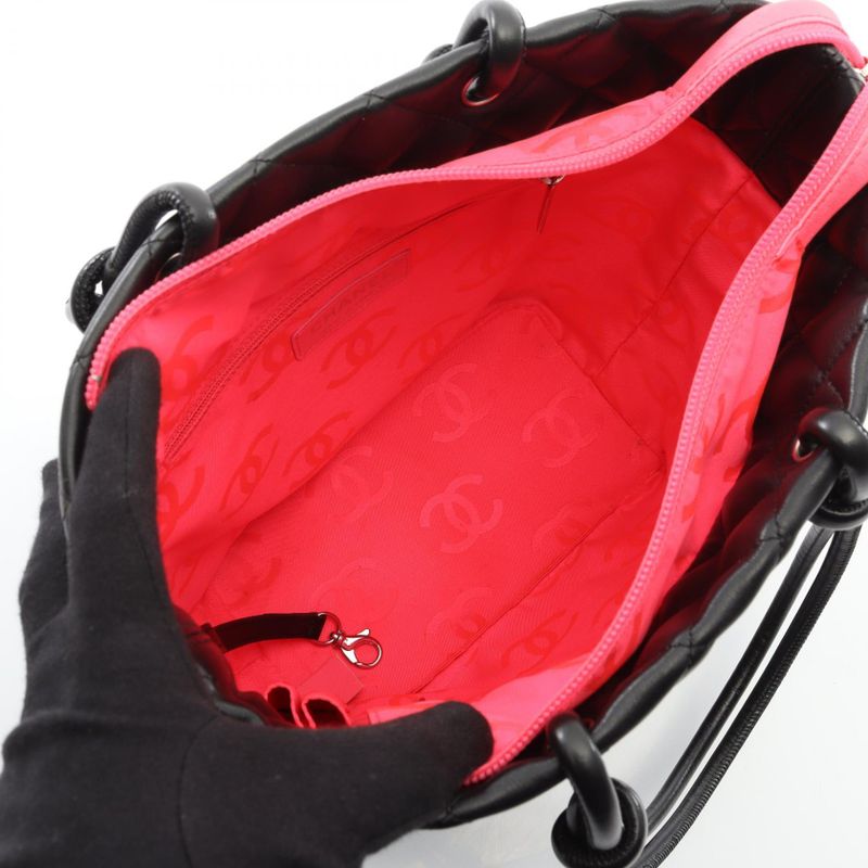 Chanel Tote Bag Cambon Line Medium White Black Leather Patent Leather Cambon