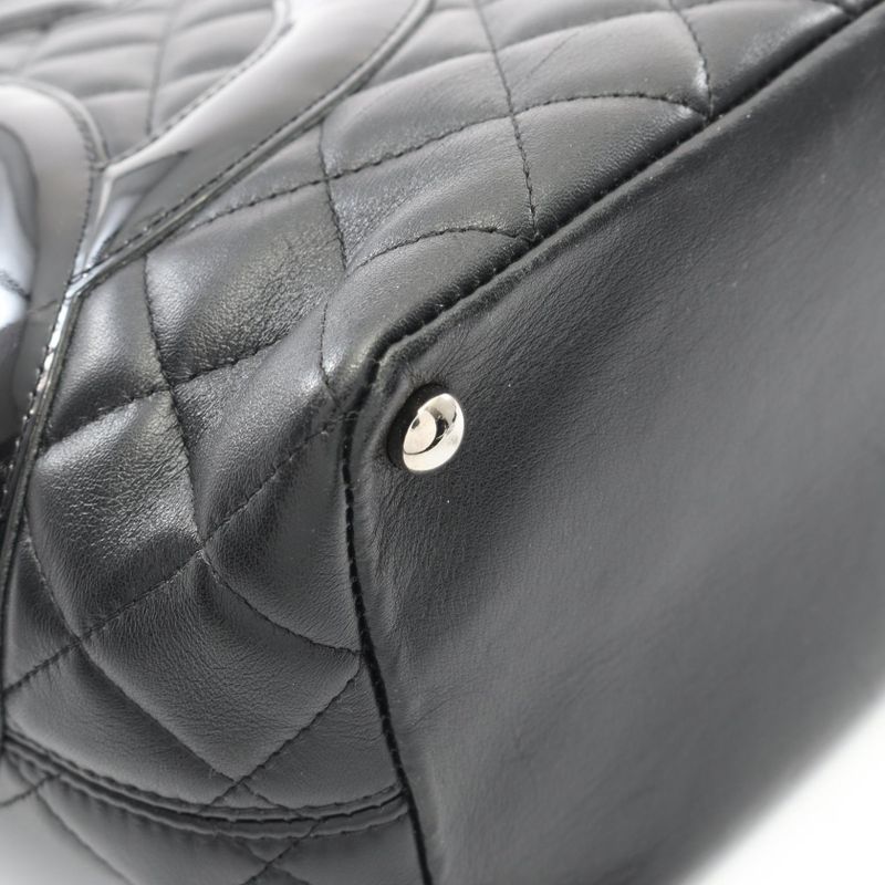 Chanel Tote Bag Cambon Line Medium White Black Leather Patent Leather Cambon