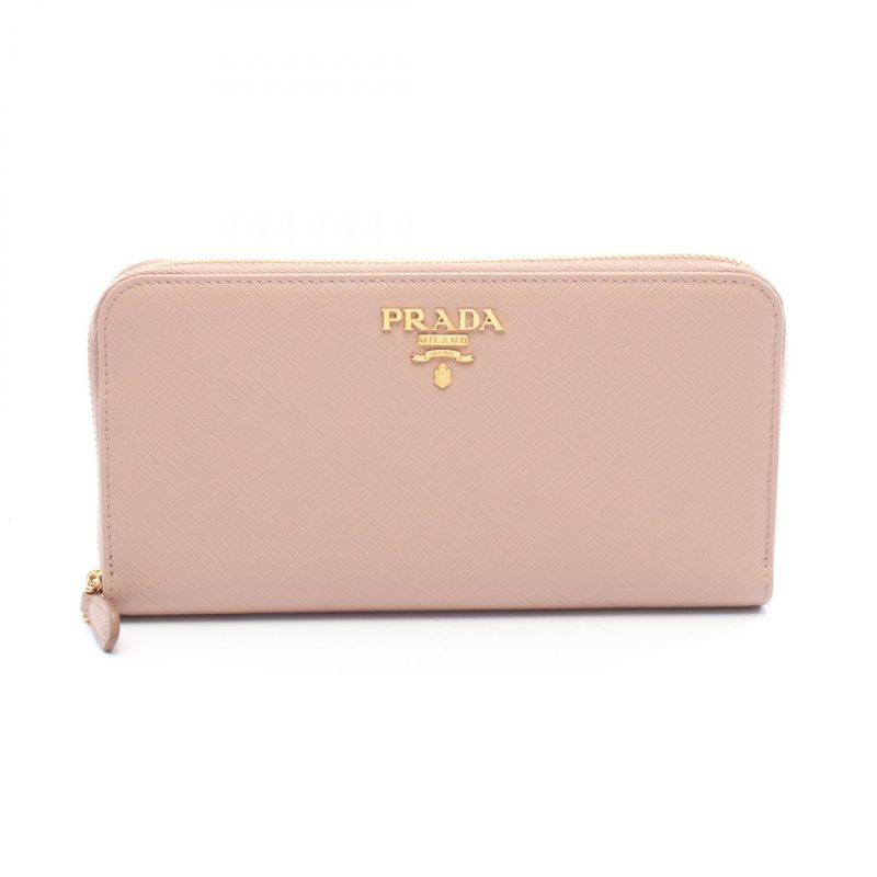 Prada Round Long Wallet Saffiano Multic 1ml506 Pink Beige Saffiano Leather