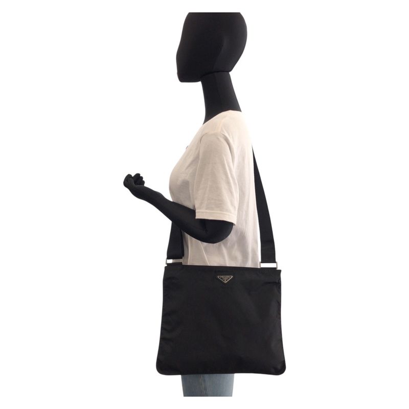 Prada Tessuto Triangle Logo Plate Black Nylon Shoulder Bag Messenger Bag Women