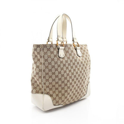 Gucci Tote Bamboo Horsebit GG Canvas 154375 Beige Ivory Canvas Leather Bamboo