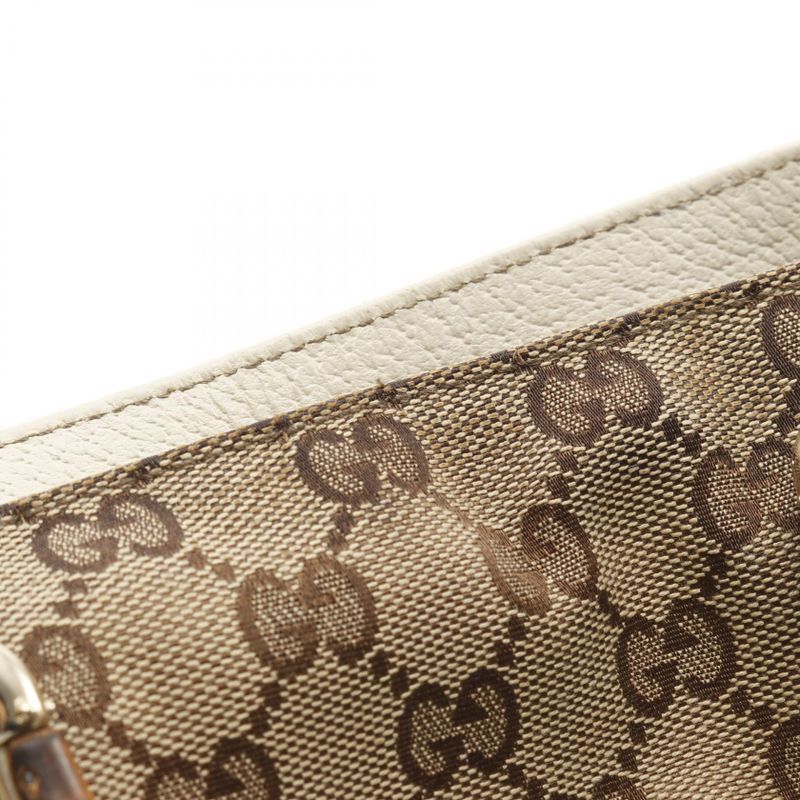 Gucci Tote Bamboo Horsebit GG Canvas 154375 Beige Ivory Canvas Leather Bamboo