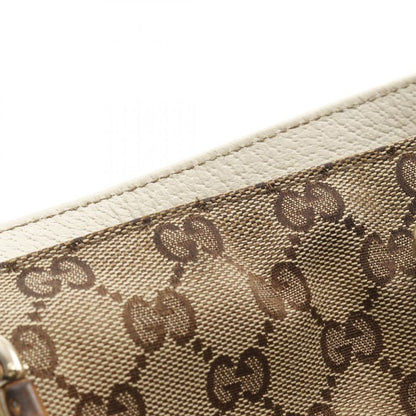 Gucci Tote Bamboo Horsebit GG Canvas 154375 Beige Ivory Canvas Leather Bamboo