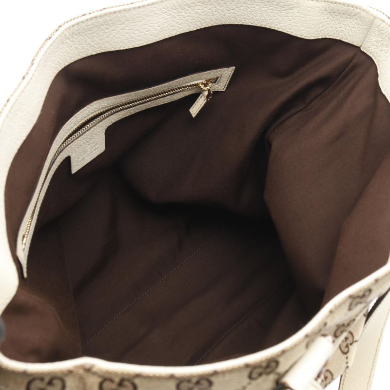 Gucci Tote Bamboo Horsebit GG Canvas 154375 Beige Ivory Canvas Leather Bamboo