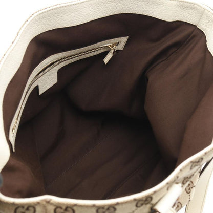 Gucci Tote Bamboo Horsebit GG Canvas 154375 Beige Ivory Canvas Leather Bamboo