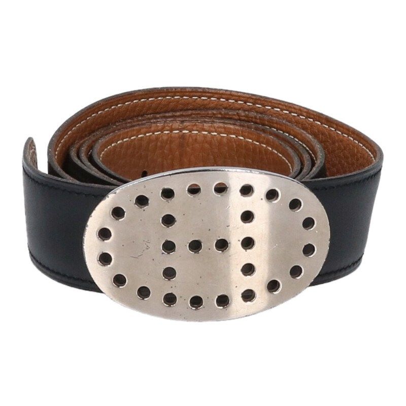 Hermes Evelyn □I Engraved Leather H Buckle Belt Men 95
