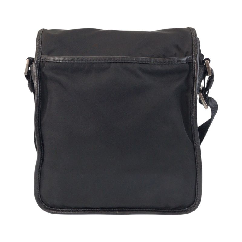 Prada Tessuto Triangle Logo Plate Black Silver Hardware Nylon Shoulder Bag