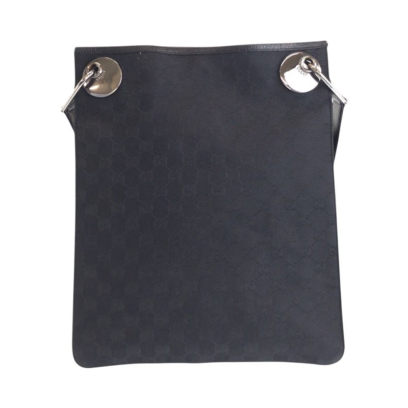 Gucci Black Silver Hardware GG Canvas Leather 120842 Shoulder Bag Pochette