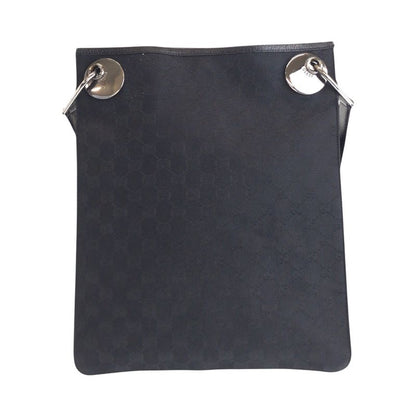 Gucci Black Silver Hardware GG Canvas Leather 120842 Shoulder Bag Pochette