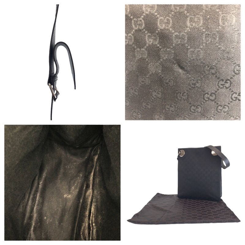 Gucci Black Silver Hardware GG Canvas Leather 120842 Shoulder Bag Pochette