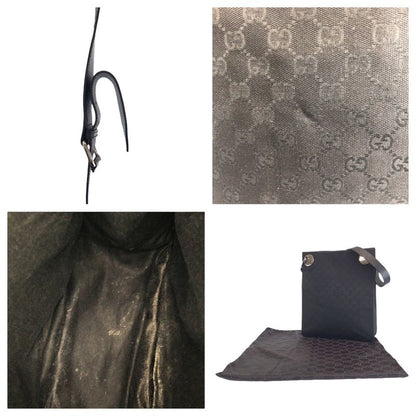Gucci Black Silver Hardware GG Canvas Leather 120842 Shoulder Bag Pochette