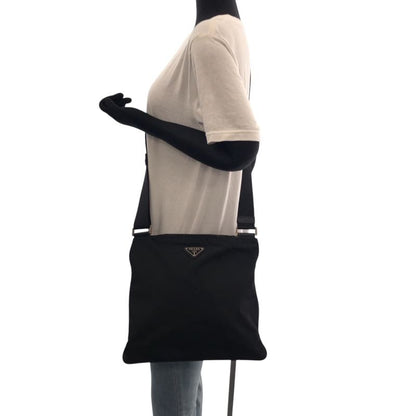 Prada Tessuto Triangle Logo Plate Black Silver Hardware Nylon Shoulder Bag