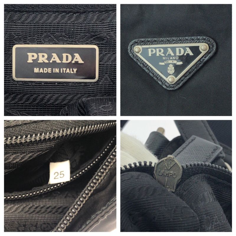 Prada Tessuto Triangle Logo Plate Black Silver Hardware Nylon Shoulder Bag