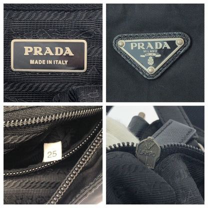 Prada Tessuto Triangle Logo Plate Black Silver Hardware Nylon Shoulder Bag