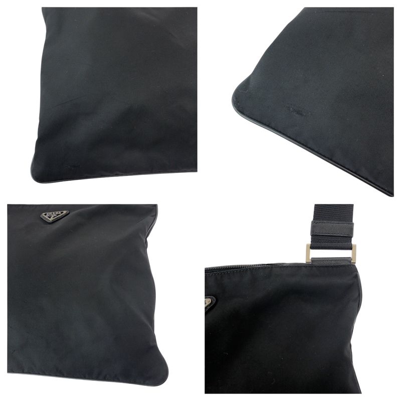 Prada Tessuto Triangle Logo Plate Black Silver Hardware Nylon Shoulder Bag