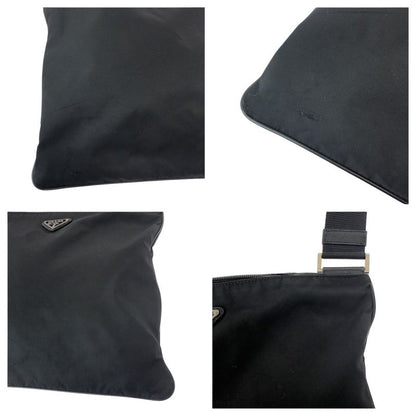 Prada Tessuto Triangle Logo Plate Black Silver Hardware Nylon Shoulder Bag