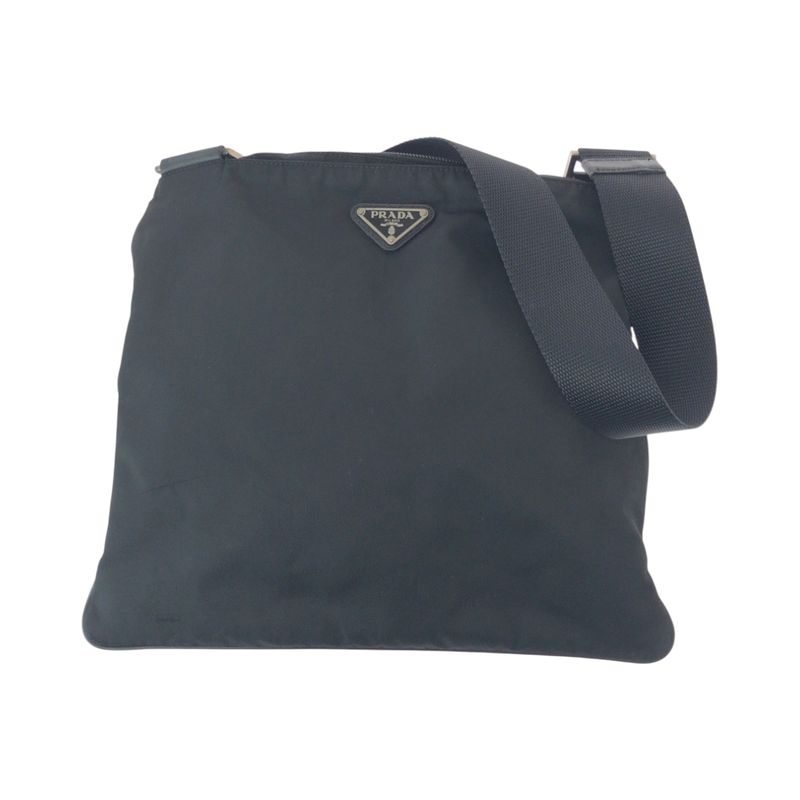 Prada Tessuto Triangle Logo Plate Black Silver Hardware Nylon Shoulder Bag