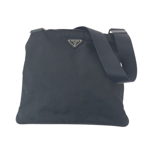 Prada Tessuto Triangle Logo Plate Black Silver Hardware Nylon Shoulder Bag