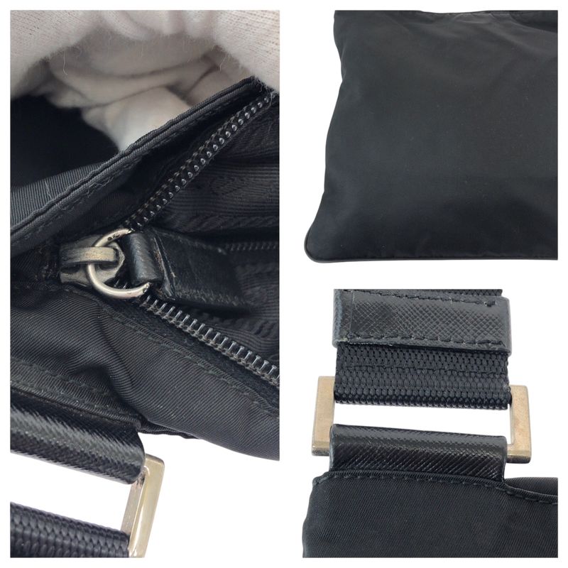 Prada Tessuto Triangle Logo Plate Black Silver Hardware Nylon Shoulder Bag