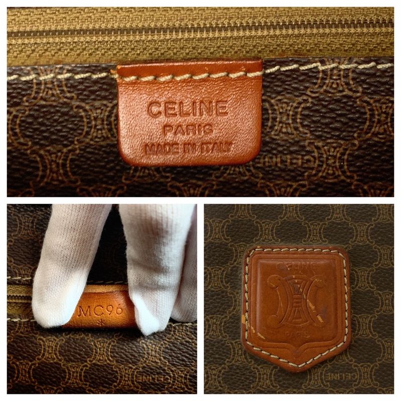 Celine Vintage Macadam Pattern Brown Gold Hardware PVC Mc96 Tote Bag Shoulder