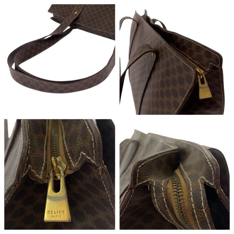 Celine Vintage Macadam Pattern Brown Gold Hardware PVC Mc96 Tote Bag Shoulder
