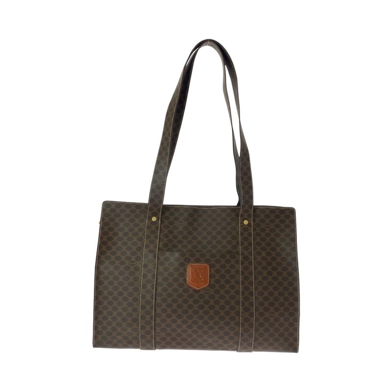 Celine Vintage Macadam Pattern Brown Gold Hardware PVC Mc96 Tote Bag Shoulder