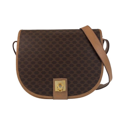 Celine Vintage Macadam Brown Gold Hardware PVC Leather Shoulder Bag Pochette