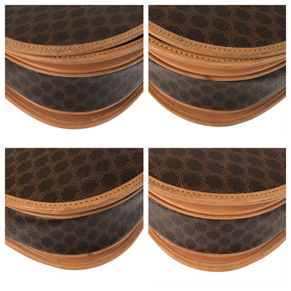 Celine Vintage Macadam Brown Gold Hardware PVC Leather Shoulder Bag Pochette