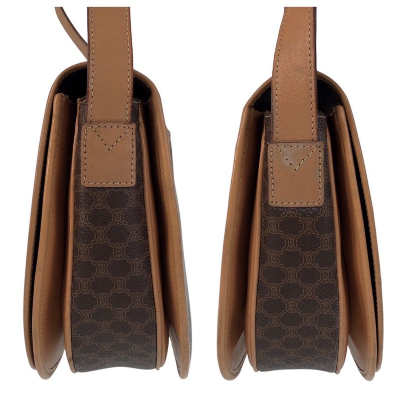 Celine Vintage Macadam Brown Gold Hardware PVC Leather Shoulder Bag Pochette