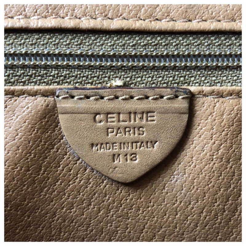 Celine Vintage Macadam Brown Gold Hardware PVC Leather Shoulder Bag Pochette