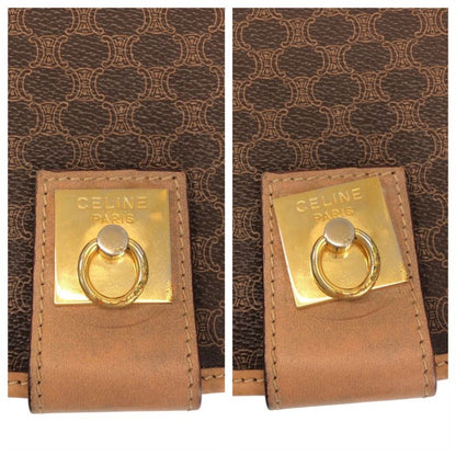 Celine Vintage Macadam Brown Gold Hardware PVC Leather Shoulder Bag Pochette