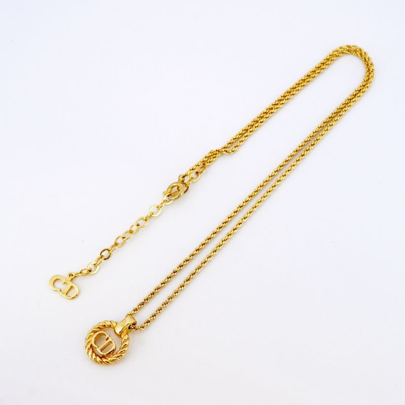 Christian Dior Necklace CD Logo Round Shape Circle GP Plated Gold Ladies