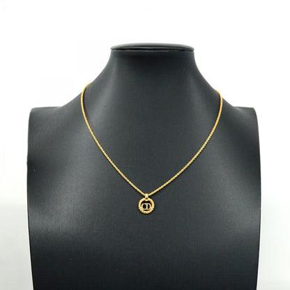 Christian Dior Necklace CD Logo Round Shape Circle GP Plated Gold Ladies