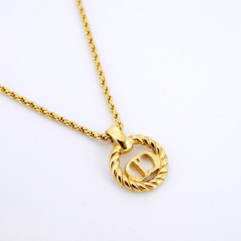 Christian Dior Necklace CD Logo Round Shape Circle GP Plated Gold Ladies