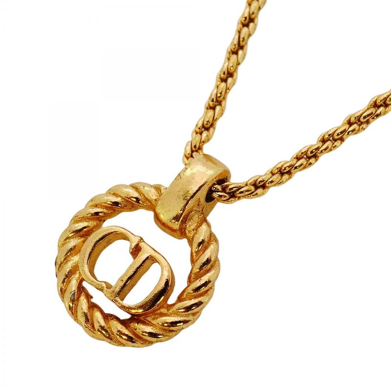 Christian Dior Necklace CD Logo Round Shape Circle GP Plated Gold Ladies