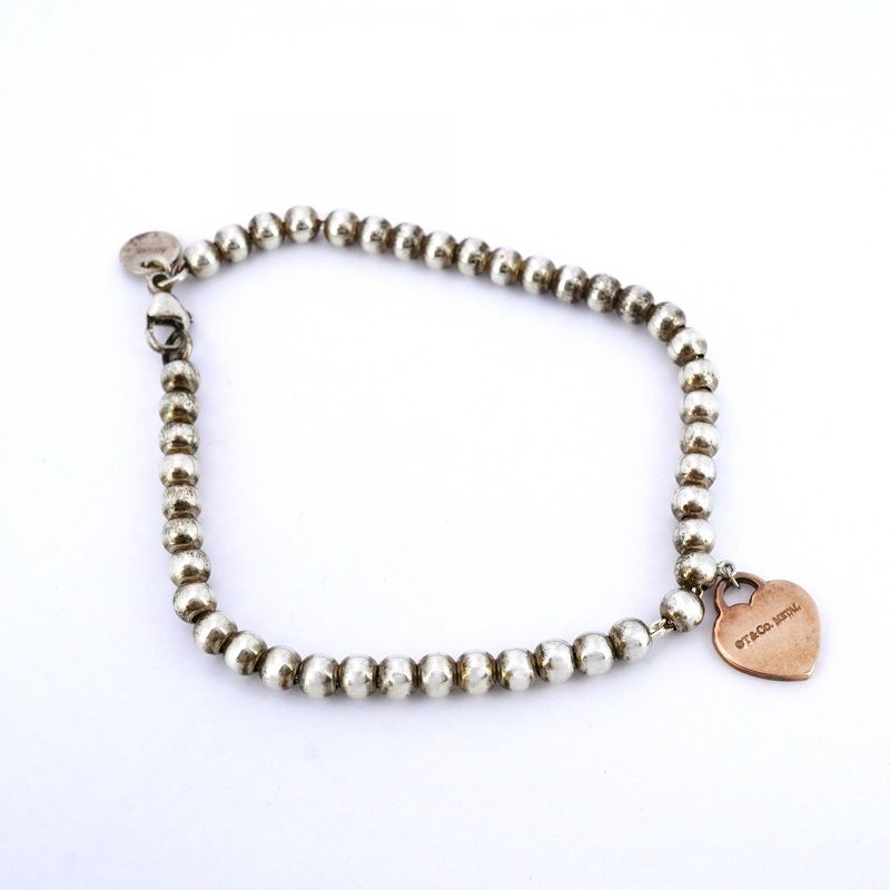 Tiffany & Co Bracelet Return To Heart Beaded Silver 925 Rubed Metal Women's
