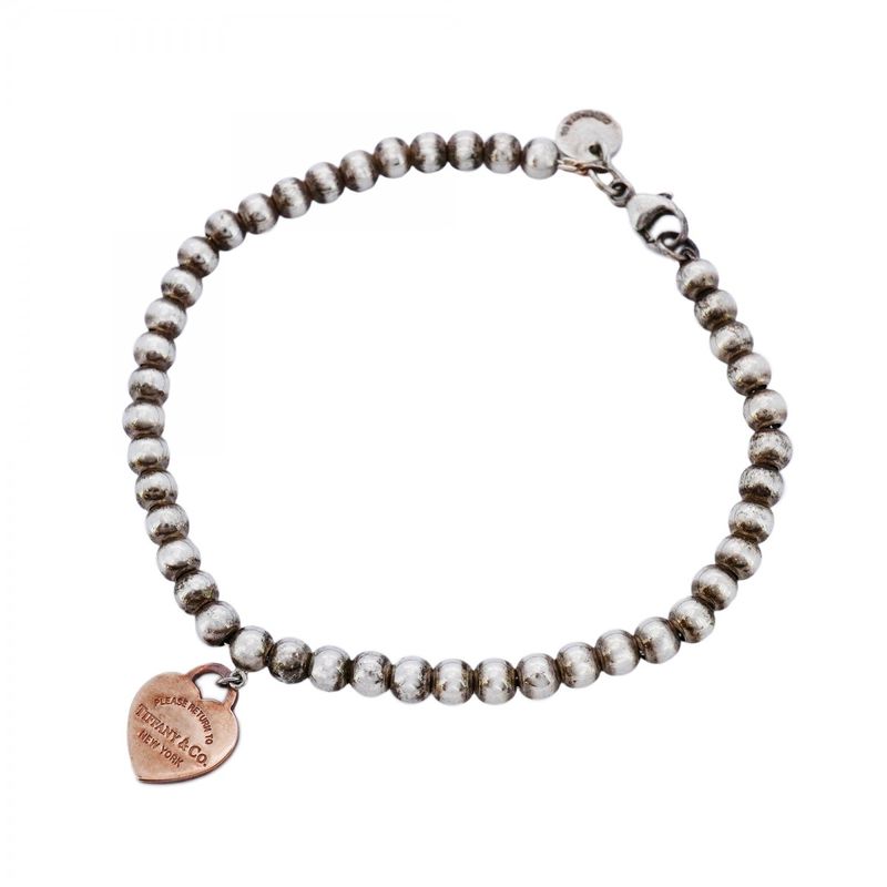 Tiffany & Co Bracelet Return To Heart Beaded Silver 925 Rubed Metal Women's