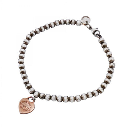 Tiffany & Co Bracelet Return To Heart Beaded Silver 925 Rubed Metal Women's