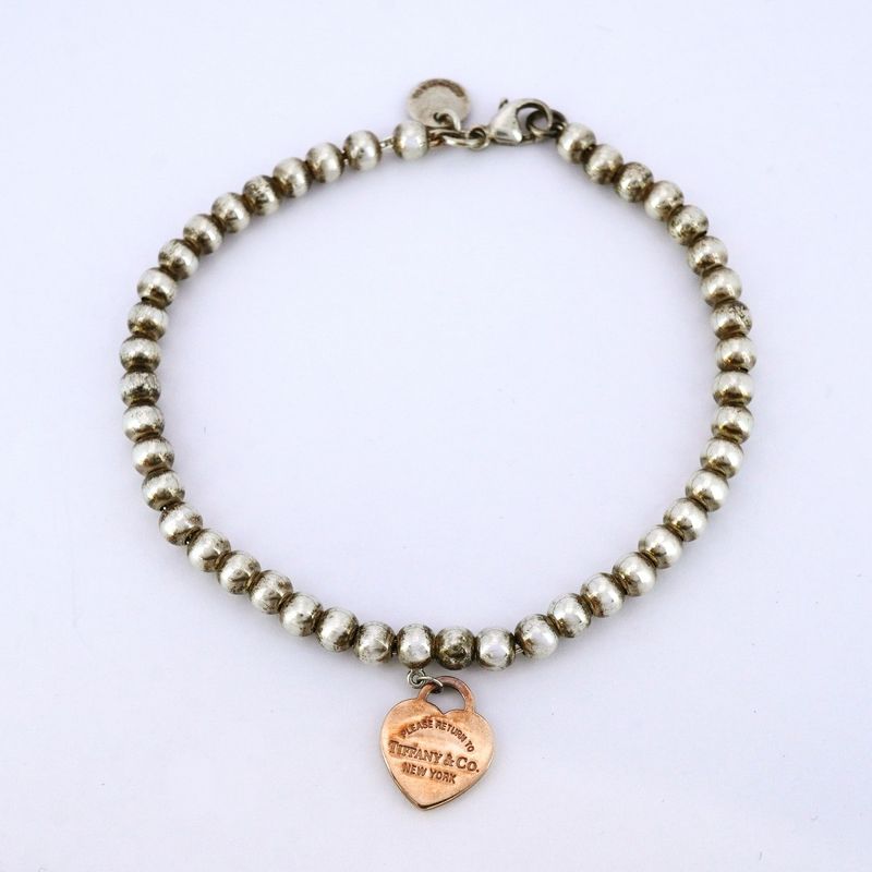 Tiffany & Co Bracelet Return To Heart Beaded Silver 925 Rubed Metal Women's