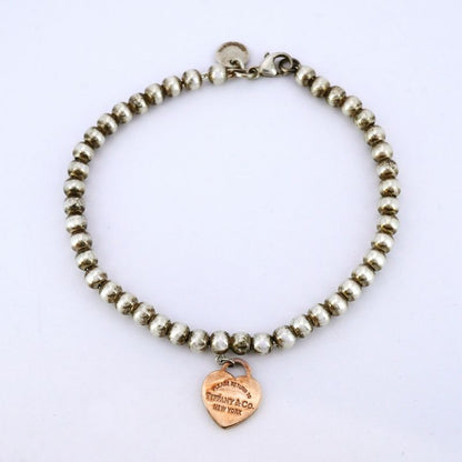 Tiffany & Co Bracelet Return To Heart Beaded Silver 925 Rubed Metal Women's