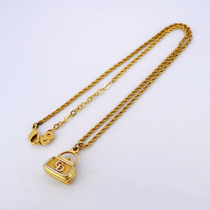 Christian Dior Necklace CD Logo Bag Motif GP Plated Gold Ladies