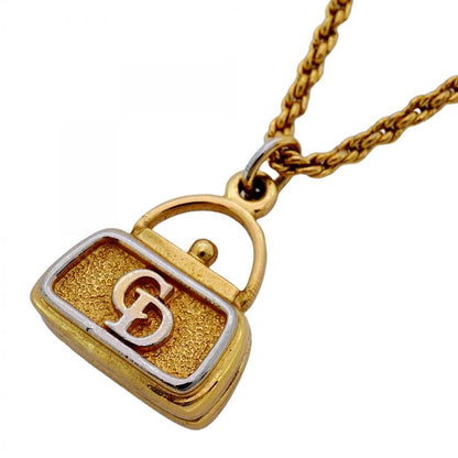 Christian Dior Necklace CD Logo Bag Motif GP Plated Gold Ladies