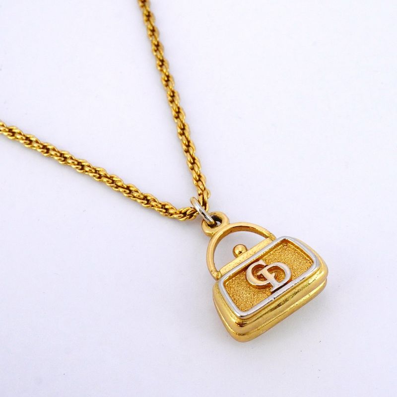Christian Dior Necklace CD Logo Bag Motif GP Plated Gold Ladies