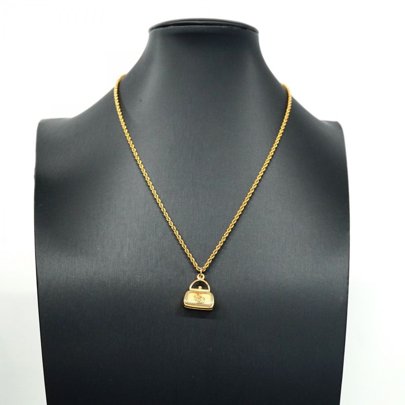 Christian Dior Necklace CD Logo Bag Motif GP Plated Gold Ladies