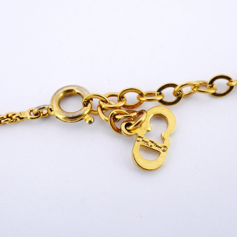 Christian Dior Necklace CD Logo GP Plated Rhinestone Gold Ladies